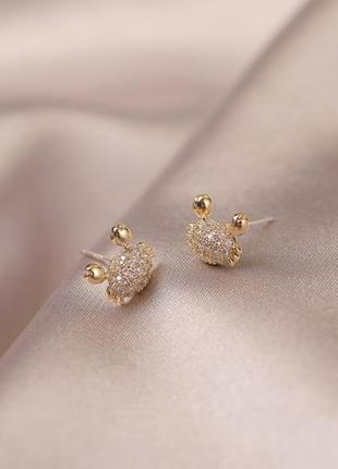 Серьги гвоздики с камушками краб, сережки для ушей, гвоздики для ушей, аксессуары для ушей, детские серьги