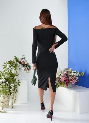Стильное классическое классное красивое милое удобное модное трендовое вечернее простое платье платье черное с сеткой миди7 фото