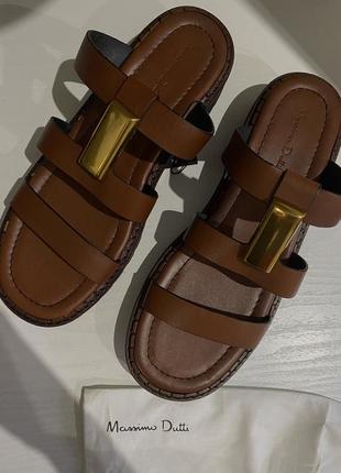 Кожаные сандали босоножки на платформе с золотой деталью натуральная кожа massimo dutti оригинал4 фото