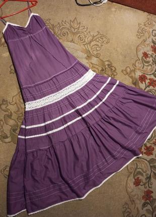 Натуральный-100% хлопок,длинный-в пол,ярусный сарафан-платье с кружевами,бохо,h&m4 фото