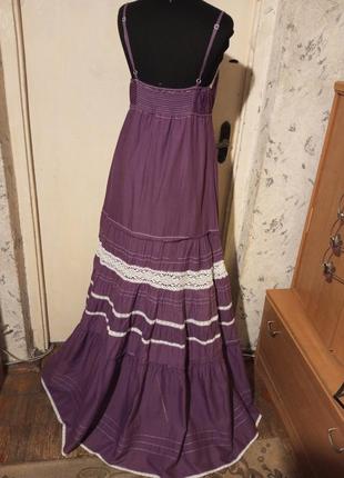 Натуральный-100% хлопок,длинный-в пол,ярусный сарафан-платье с кружевами,бохо,h&m2 фото