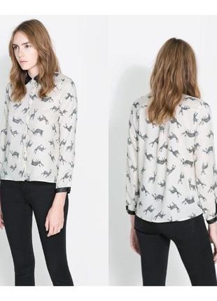 Блуза zara basic reindeer print, штучна шкіра, розмір m/l/xl