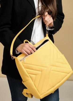 Женский рюкзак-сумка sambag trinity стропированный желтый10 фото