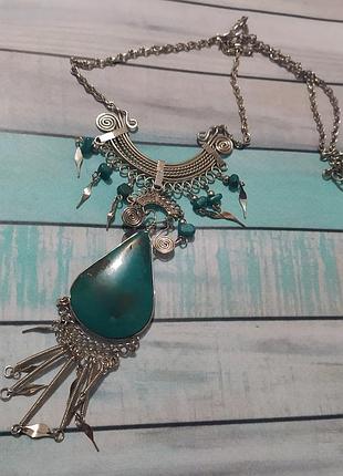 Колье металл натуралтный камень