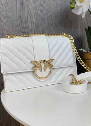 Модна жіноча міні сумочка на ланцюжку біла золотиста