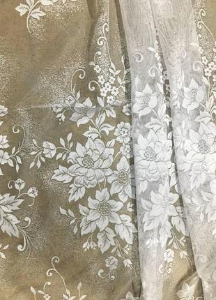 Короткий тюль 120см высотой, занавеска гипюр жаккард, для дачи, кухни, коридора, на балкон.