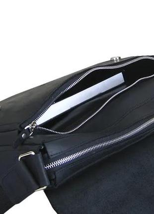 Мужская кожаная офисная сумка для документов формата а4 из натуральной кожи на плечо с клапаном черная5 фото
