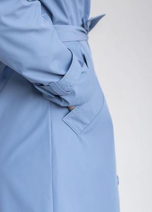 Тренч жіночий міді двобортний демісезонний осінній весняний пла, демі, тренчкот кольору джинс синій3 фото