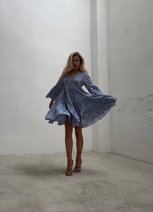 Весеннее нежное платье в цветочки oversize волан 5 цветов