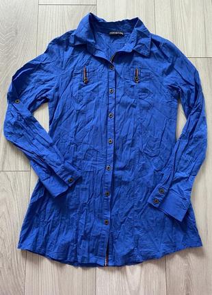 Рубашка туника синяя рубашка удлиненная хлопковая
