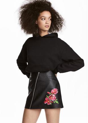 Юбка спідниця синтетическая кожа и вышивка / молния