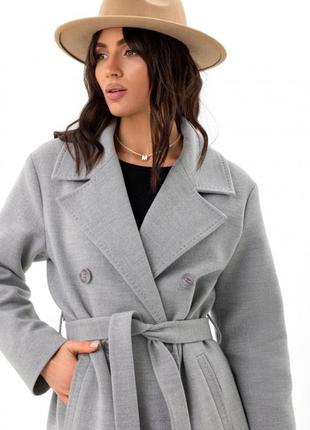 Пальто женское кашемировое демисезонное оверсайз весеннее осеннее шерстяное двубортное серое5 фото