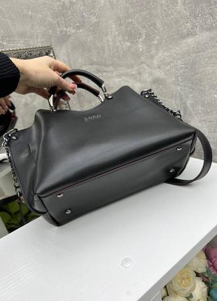 Шикарная стильная эффектная комфортная сумочка из качественной турецкой экокожи графит6 фото