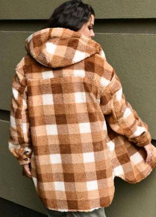 Тедди 🟠 кардиган 52 50 48 р размеры капюшон пуговицы на пуговицах оверсайз пальто накидка куртка ветровка женская размеры женский клетка в клеточку2 фото