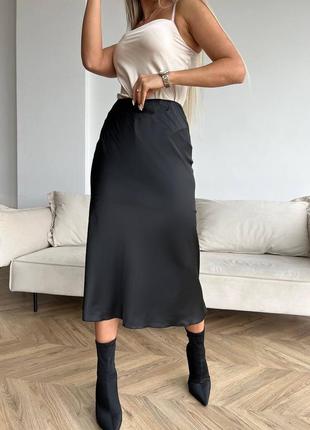 Шелковая юбка миди длинная юбка аргани бежевая черная базовая стильная трендовая трапеция а силуэт5 фото