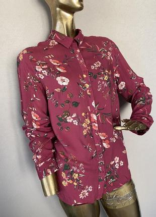 Стильная натуральная рубашка блуза в цветы от zara, mango, hm,dutti1 фото