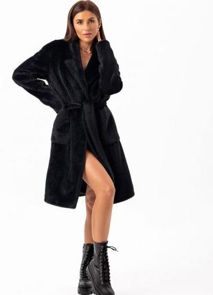 Пальто жіноче демісезонне альпака оверсайз оversize, осіннє, весняне, бренд чорне4 фото
