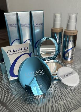 Тональна основа collagen moisture foundation + зволожувальна колагенова пудра enough
