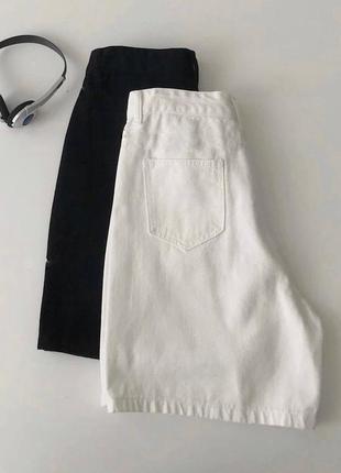 Шорты джинсовые женские белые однотонные на высокой посадке на пуговице с карманами качественные, стильные базовые3 фото