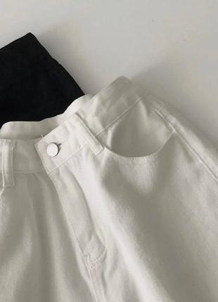 Шорты джинсовые женские белые однотонные на высокой посадке на пуговице с карманами качественные, стильные базовые2 фото