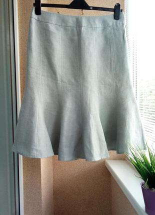 Красивая однотонная юбка миди клиньями 100% лён1 фото