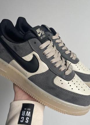 Мужские кожаные кроссовки nike air force low grey 2найк