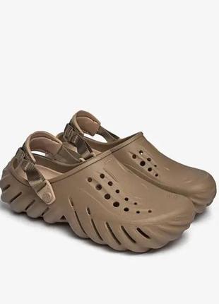 Кроксы оригинал шлепки сабо коричневые crocs echo clog khaki1 фото