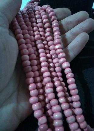 Розовое колье, ожерелье из деревянных бусин в семь рядов.65 см.4 фото
