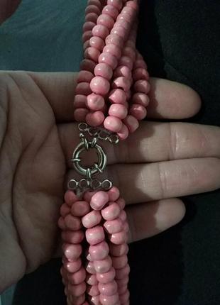Розовое колье, ожерелье из деревянных бусин в семь рядов.65 см.6 фото