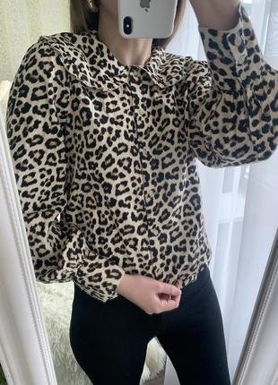 Блузка з леопардовий принт блуза з коміром котон сорочка2 фото