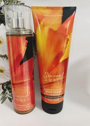 Набор мист + крем для тела sensual amber от bath and body works