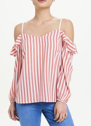 Шифонова блуза у смужку з відкритими плечима papaya #1713