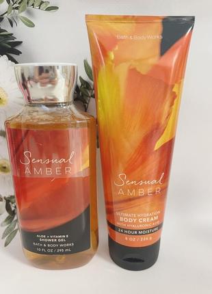 Набор гель+крем sensual amber от bath and body works1 фото