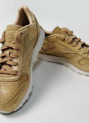 Новые женские кроссовки reebok classic leather shimmer gold  кожаные4 фото