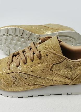 Новые женские кроссовки reebok classic leather shimmer gold  кожаные