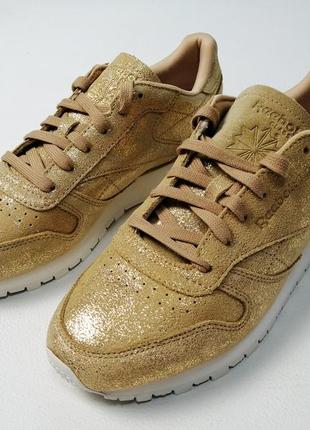 Новые женские кроссовки reebok classic leather shimmer gold  кожаные3 фото