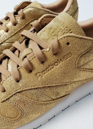 Новые женские кроссовки reebok classic leather shimmer gold  кожаные6 фото