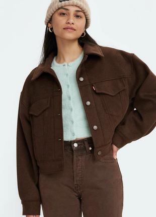 Короткое кашемировое пальто, куртка levi’s wool baby bubble oversized trucker jacket оригинал2 фото