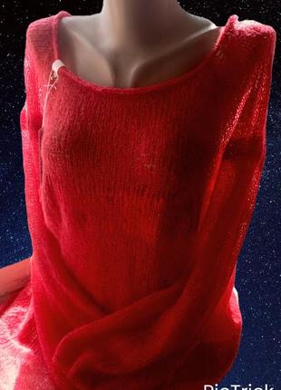 Червоний пуловер павутинка2 фото