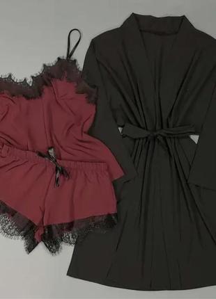 Выбор цвета пижама женская с кружевом и халатом, софт1 фото