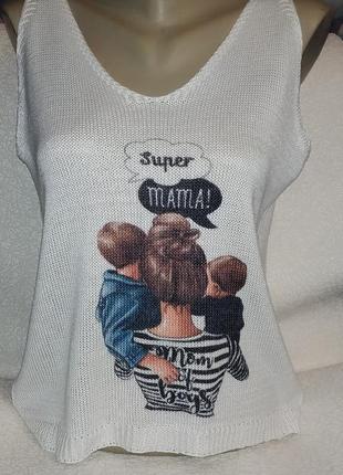 Топ білий super mama. mom of boy's. made in ltaly3 фото