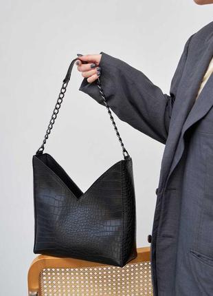 Сумка женская «карли» черный крокодил