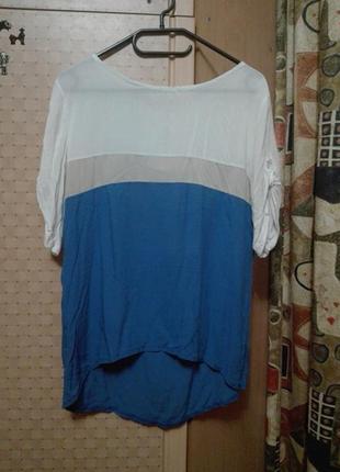 Легкая хлопковая свободная блуза с коротким рукавом, сзади длиннее2 фото