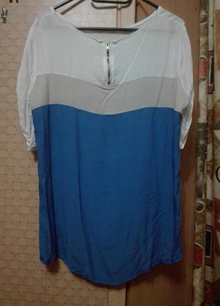 Легкая хлопковая свободная блуза с коротким рукавом, сзади длиннее3 фото