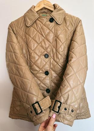 Куртка стеганая benetton женская бежевая курточка демисезон весенняя стильная фирменная брендовая не дорого2 фото