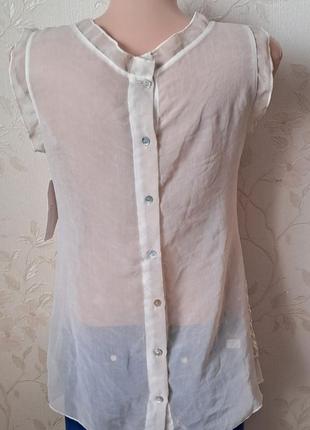 Шифоновая блузка,блузка с цветочной вышивкой, рубашка белая шифоновая с пуговицами на спине5 фото
