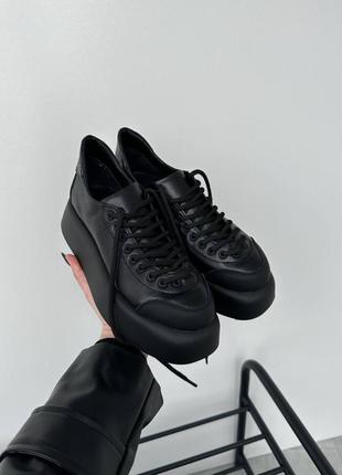 Кроссовки женские кожаные натуральная кожа  на платформе фабричное качество  черные4 фото