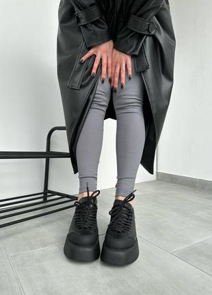 Кроссовки женские кожаные натуральная кожа  на платформе фабричное качество  черные5 фото