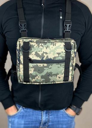 Тактическая нагрудная мужская сумка пикселей2 фото