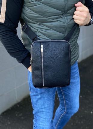 Чоловіча сумка планшетка через плече чорна екошкіра
